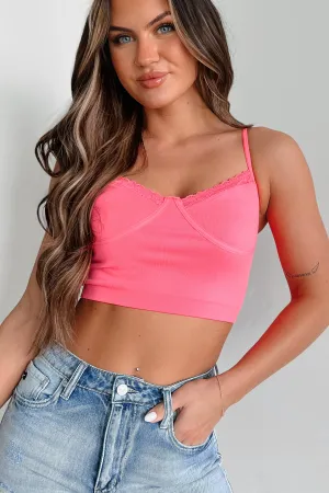 Dedicated To The Truth Lace Trim Cami Crop Top (Neon Pink) ShockAbsorbing