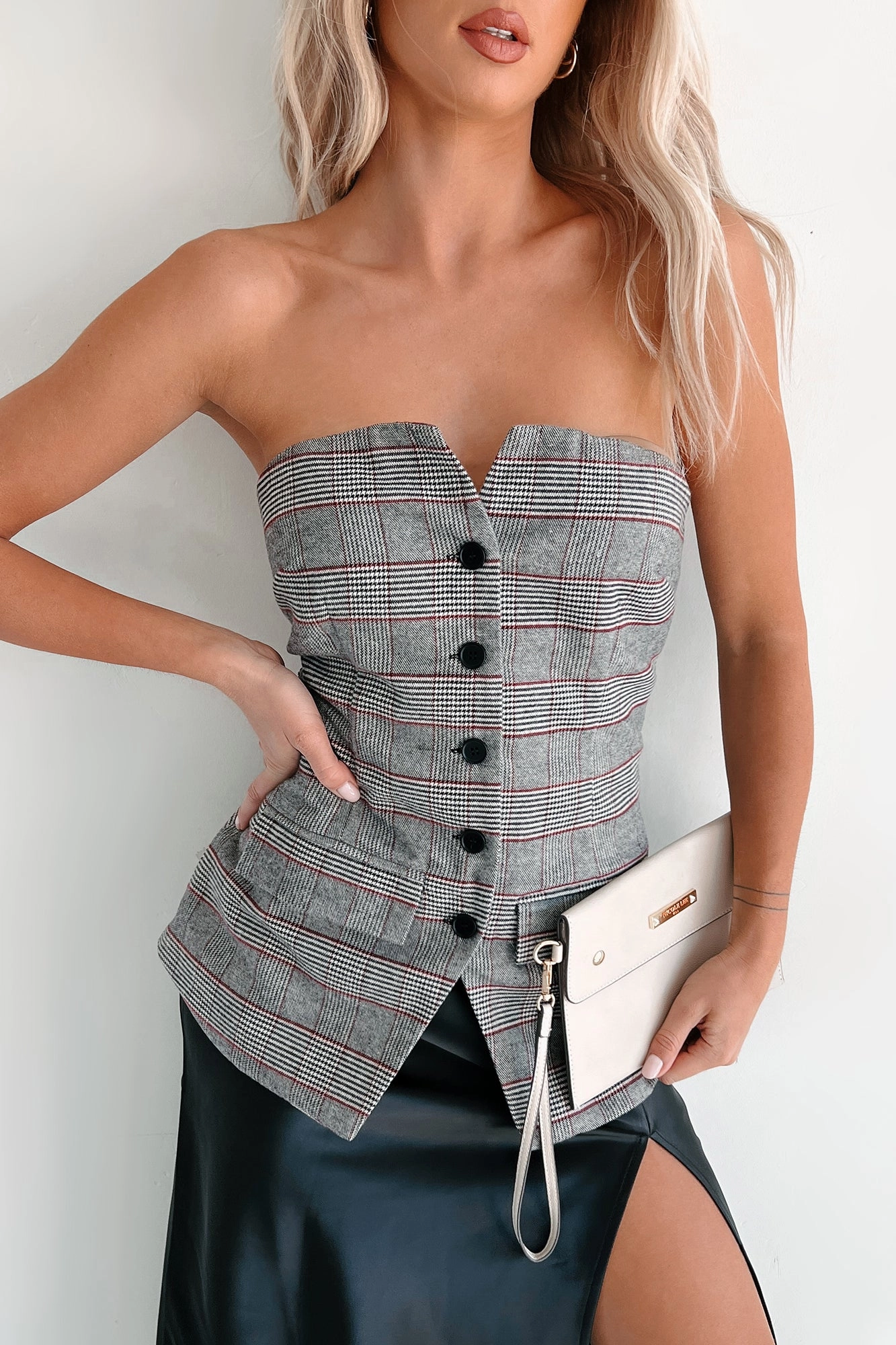 Casual Tank Elite Class Strapless Plaid Top (Multi)