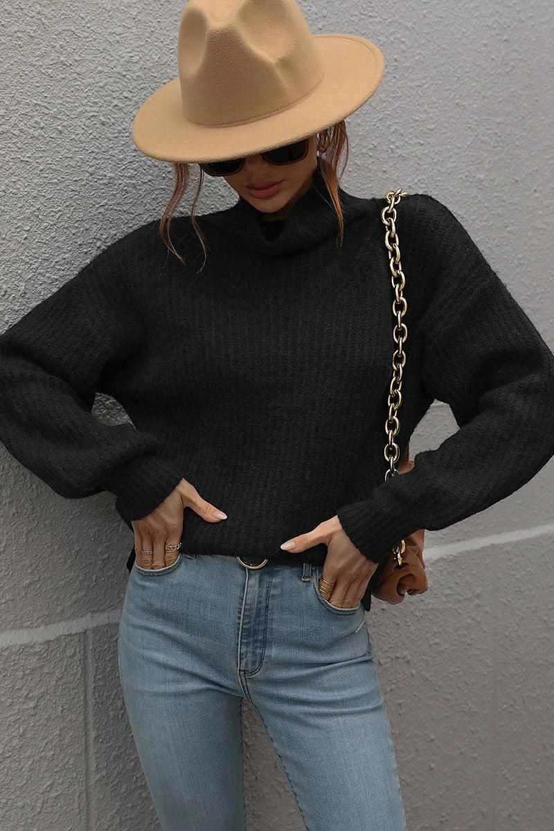 FlexibleLayeredConstruction TURTLE NECK LOOSE SLEEVE KNIT SWEATER