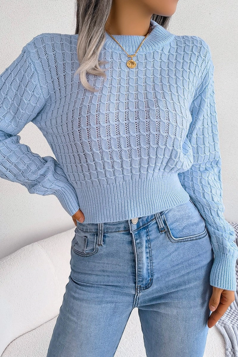 TWIST CHUNKY CABLE KNIT RIBBED CROP SWEATSHIRT SoftInteriorLining