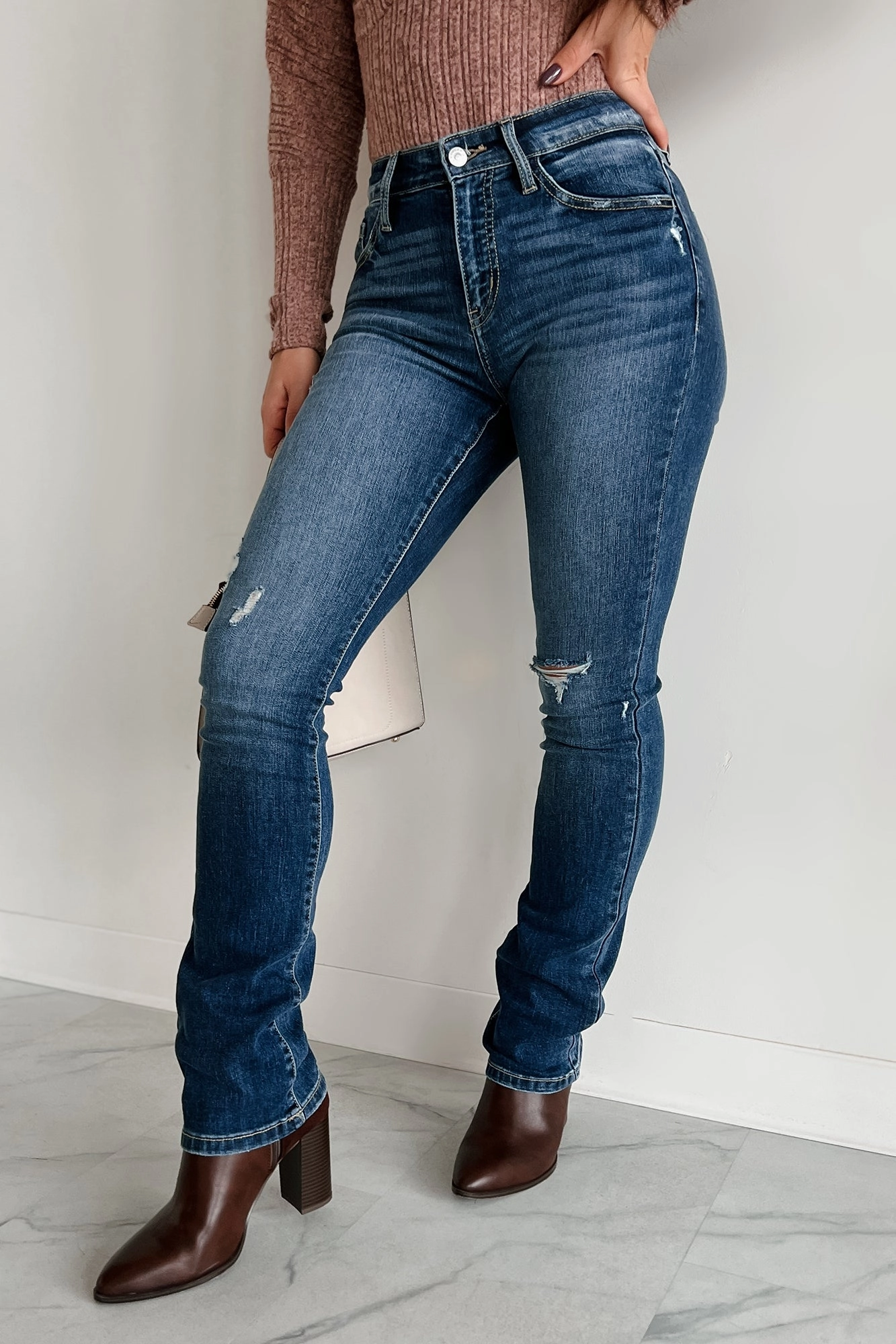 Ernie High Rise Skinny Bootcut Kancan Jeans (Dark) Light Wear Fit