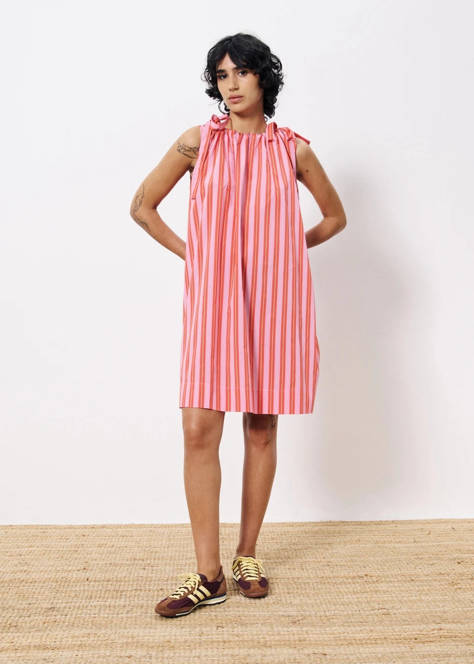 Date Vibe Trendy Comfort AELIA PINK STRIPED MINI DRESS