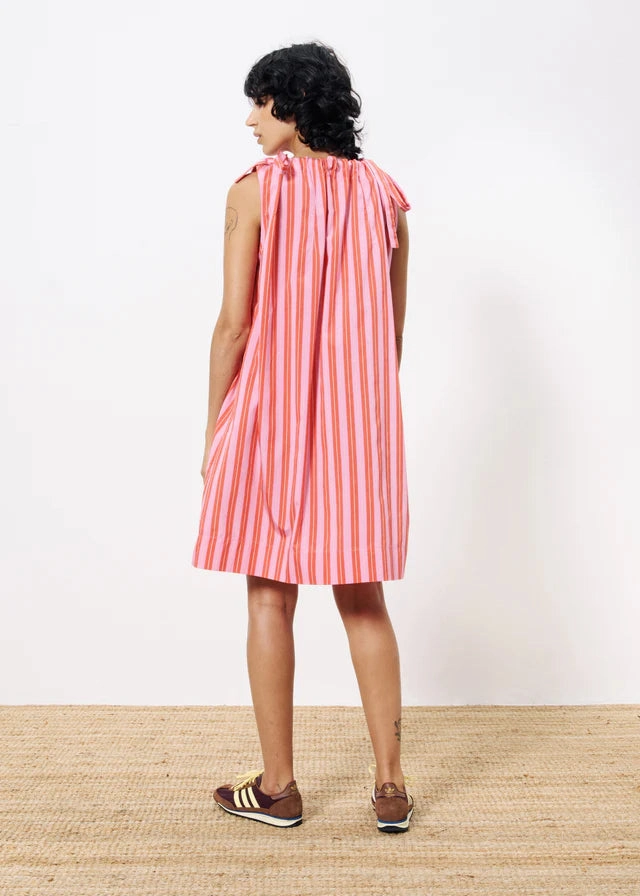 foldable AELIA PINK STRIPED MINI DRESS