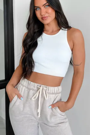Aftershock Ribbed Brami Crop Top (White) FlexibleCuff AntiPill Texture