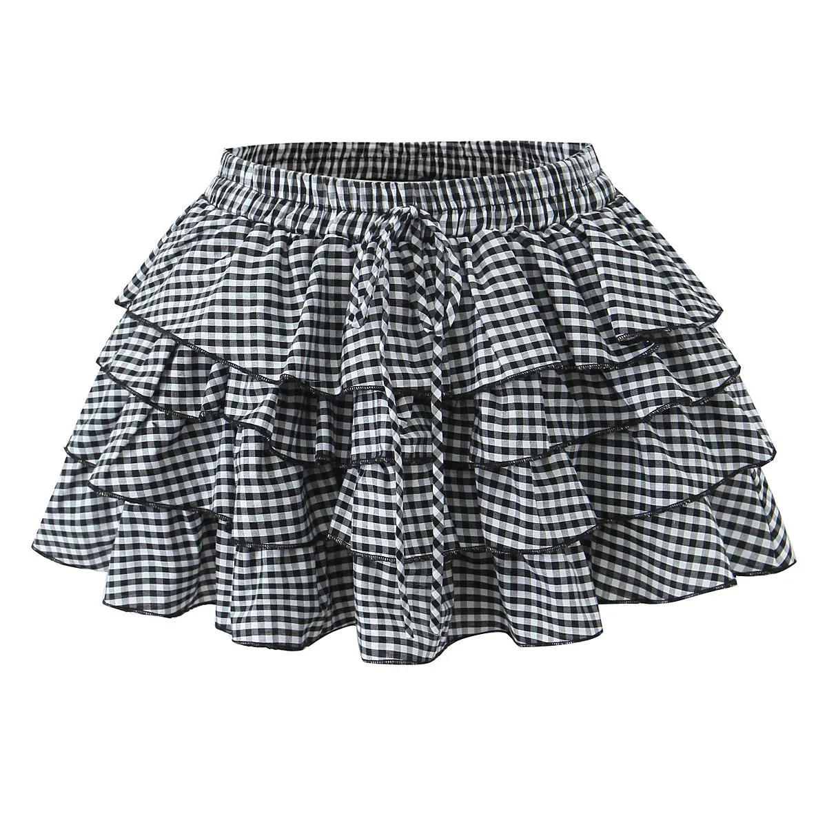 Aili Gingham Tierred Ruffles Mini Skirt