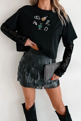 Ain't She Something Velvet Sleeve Western Tee (Black) HiddenPocket