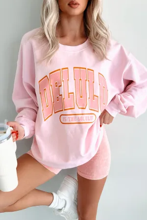 Anti Bacterial Layer RibbedHemline "Delulu Is The Solulu" Graphic Sweatshirt (Light Pink)