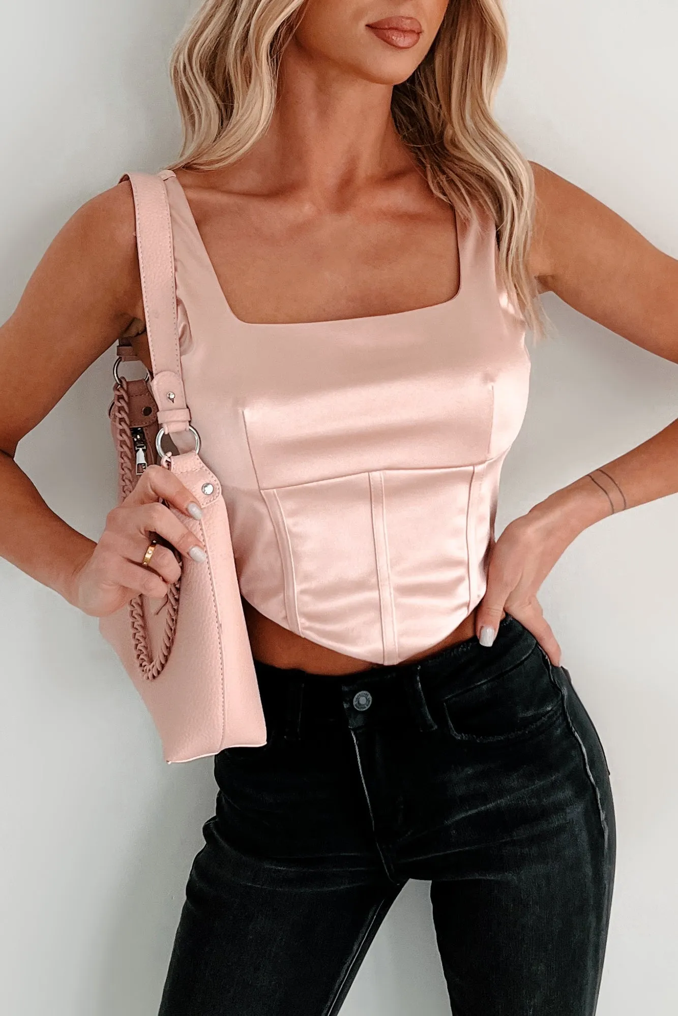 Full Roster Satin Crop Top (Blush) Hypoallergenic Inner Layer TaglessCollars