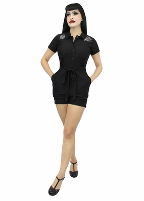 Stretchy Spiderweb Black Romper With Belt #E-SWBR UPF Sun Protection