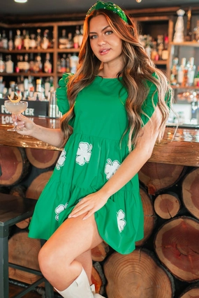 Aisling Sequin Clover Mini Dress (Green) Classic Fit Style focused