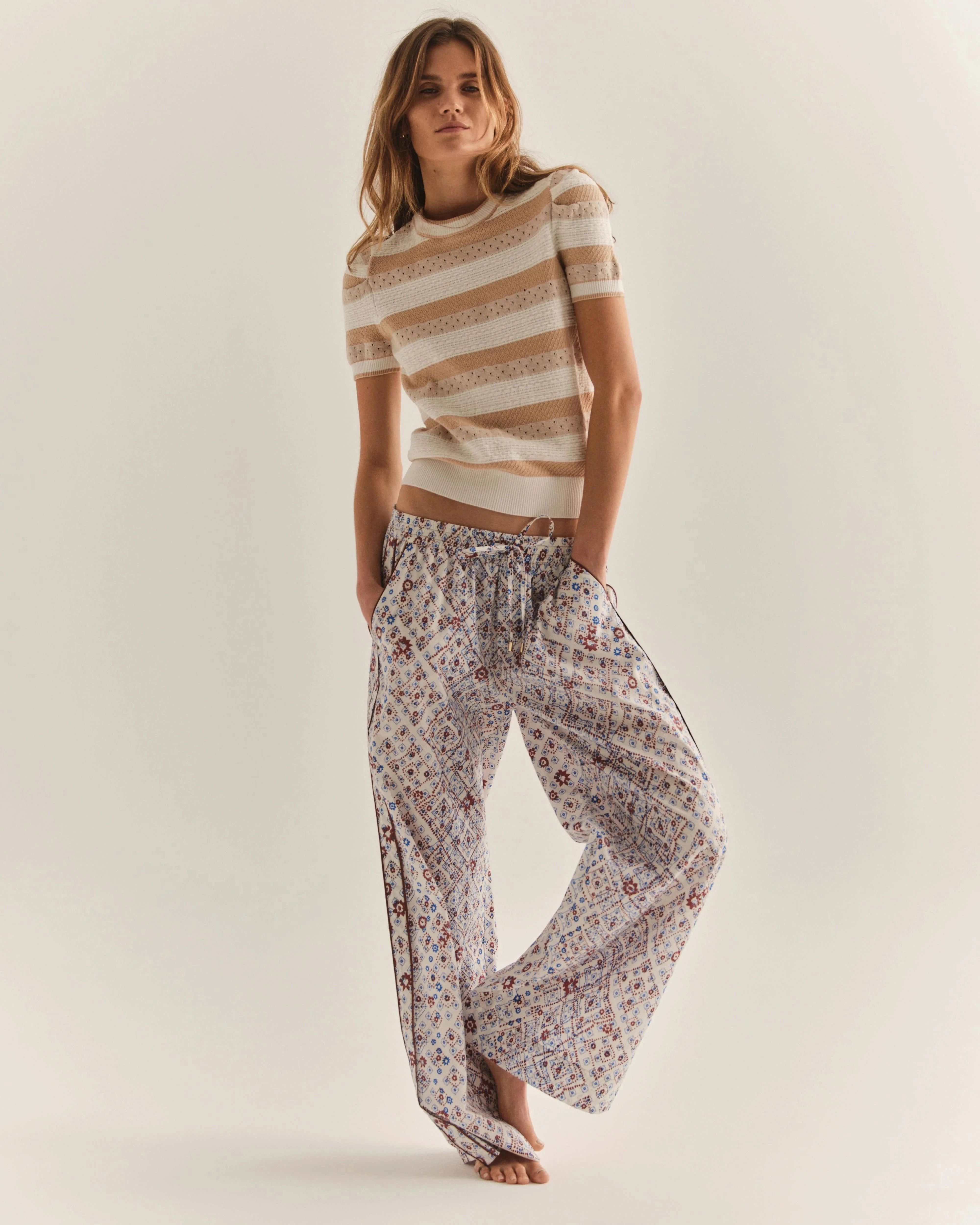Alexei Top Sand Stripe Low Impact Manufacturing Everyday Comfort