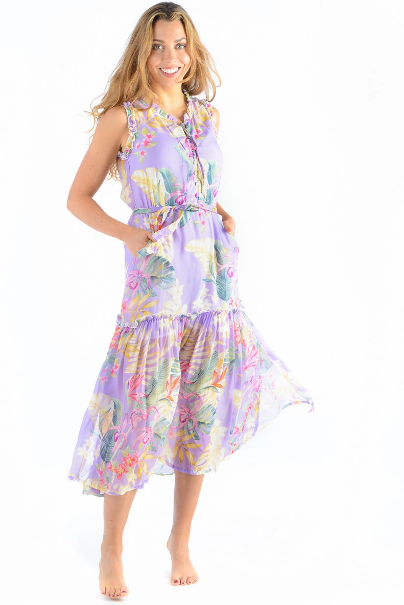 Layered Fabric Alexis Dress / Lavender Tropical