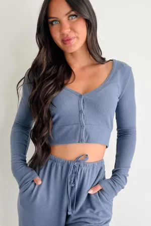 Odor Control Finish Bonded Hemline All Your Love Button Detail Long Sleeve Top (Dusty Navy)