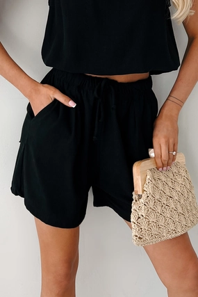 Flexible Cut Day Wear Embracing Flow High Rise Linen Shorts (Black)
