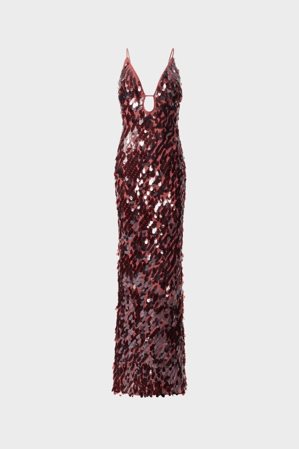 Lace-Trim Relax Tones The 'Sapphire' Sequin Maxi Dress Fig