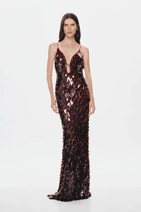 Fine Details Elegant Fabric The 'Sapphire' Sequin Maxi Dress Fig