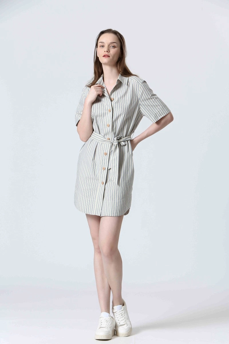 STRIPED BUTTON FRONT DRESS Spring Vibe