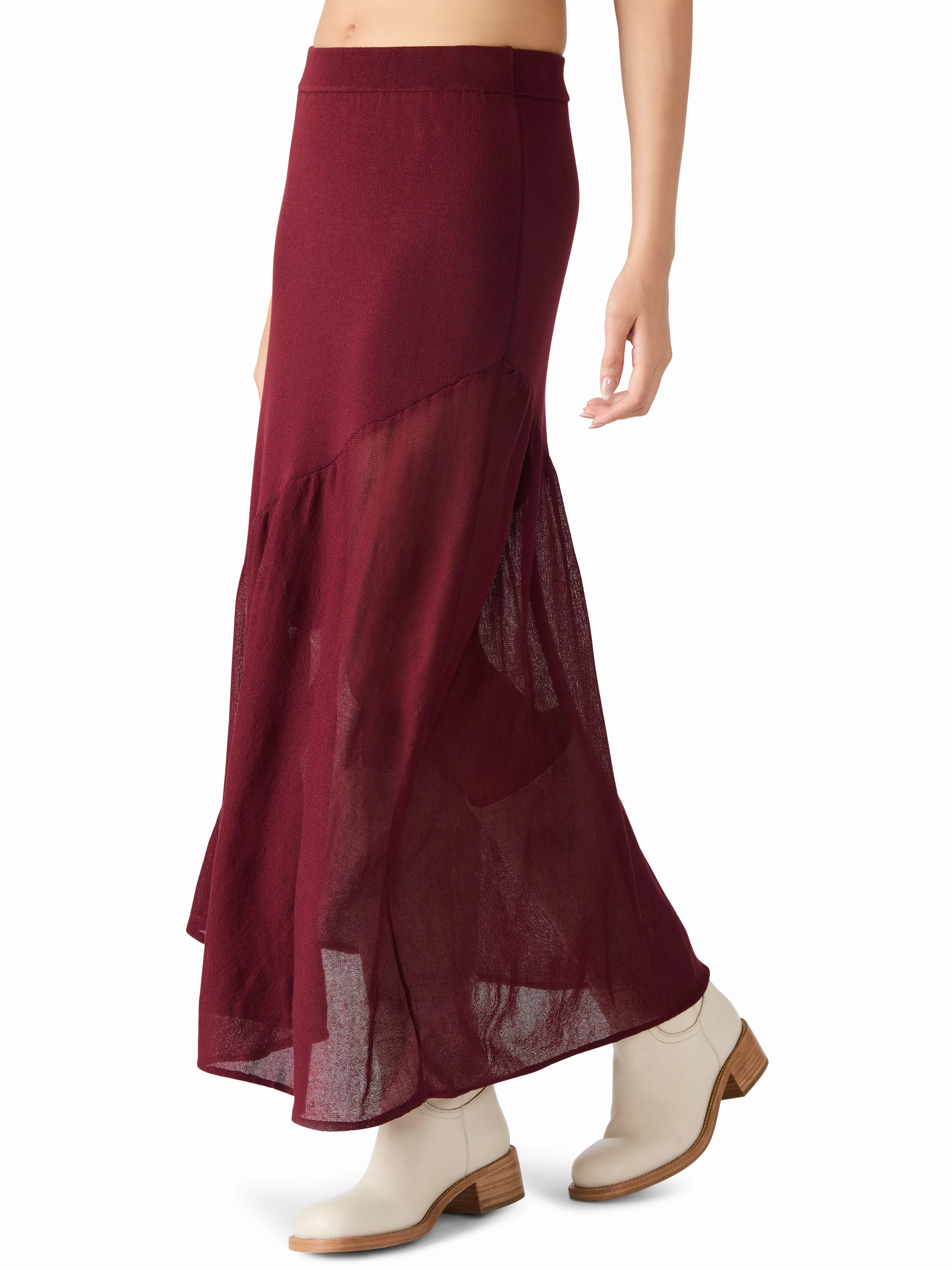 Casual Comfort Gathered waist Aneira Skirt in Wine