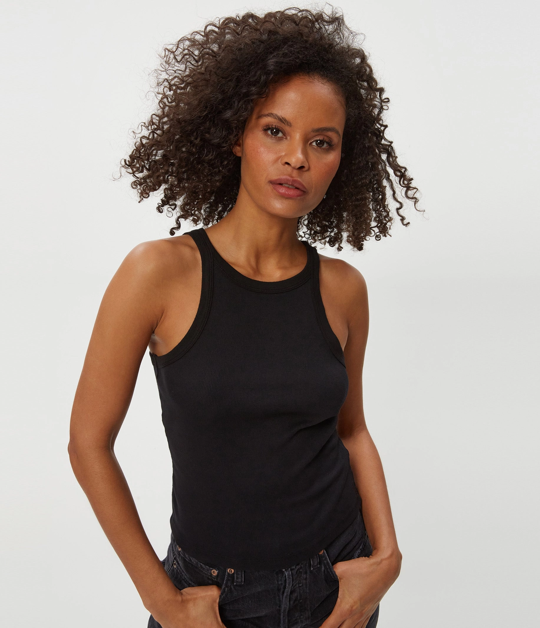 Unstructured Silhouette Convertible Sleeve Adaptation HAYES ULTRA RIB TANK