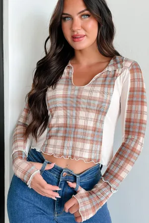 Syllabus Day Contrast Plaid Mesh Top (Taupe) Yarn Dye Stripe EcoFriendly Material