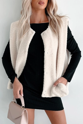 Stretch Fit Top Took A Chance Oversized Sherpa Vest (Cream)
