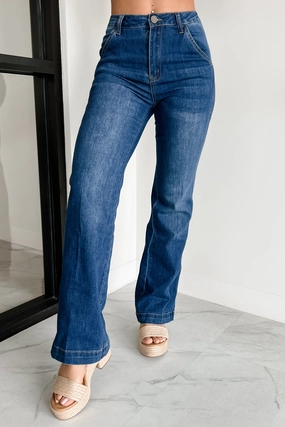 Soft Material Light wash Everest High Rise Wide Leg Indigo Reign Jeans (Dark Blue)