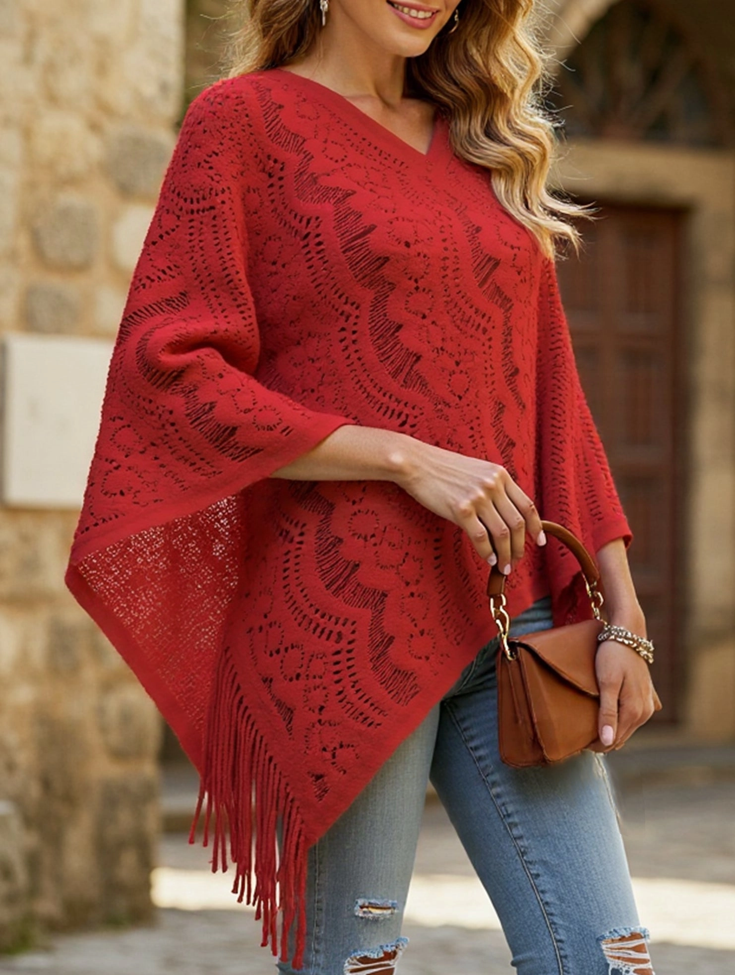 Versatile Layering Bamboo Derived Material Flower solid color tassel embroidery shawl