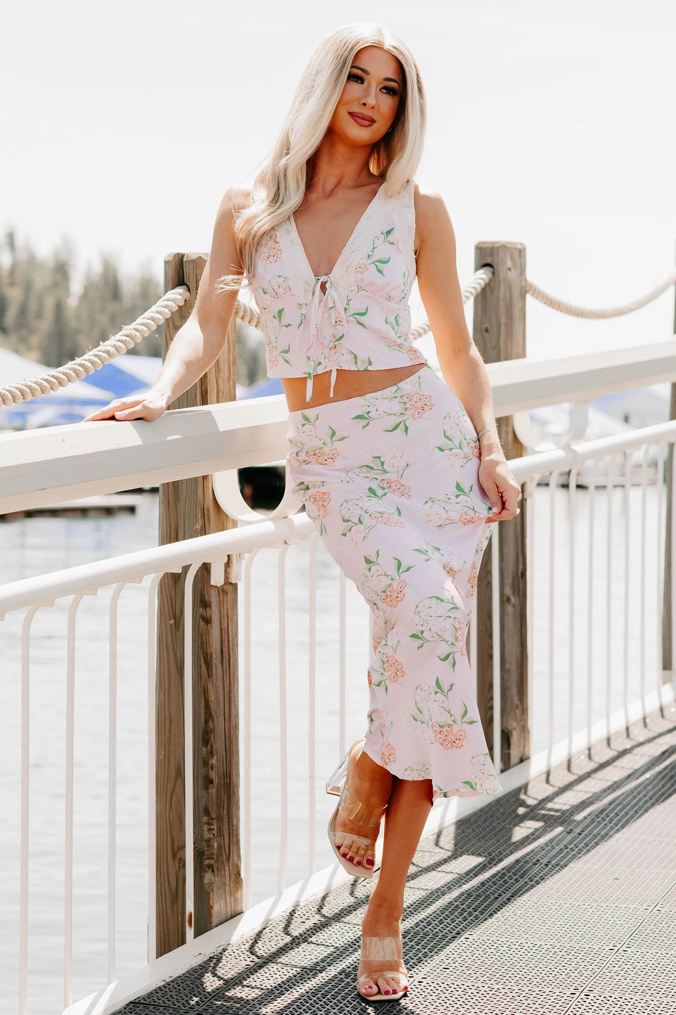 Always Beautiful Floral Satin Skirt (Baby Pink) Light Fabric Minimalist Chic