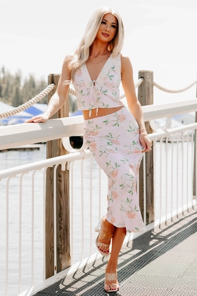 Always Beautiful Floral Satin Skirt (Baby Pink) Invisible Seams