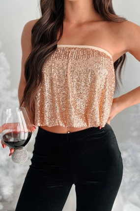 Casual Style Always Partying Sequin Tube Top (Champagne)