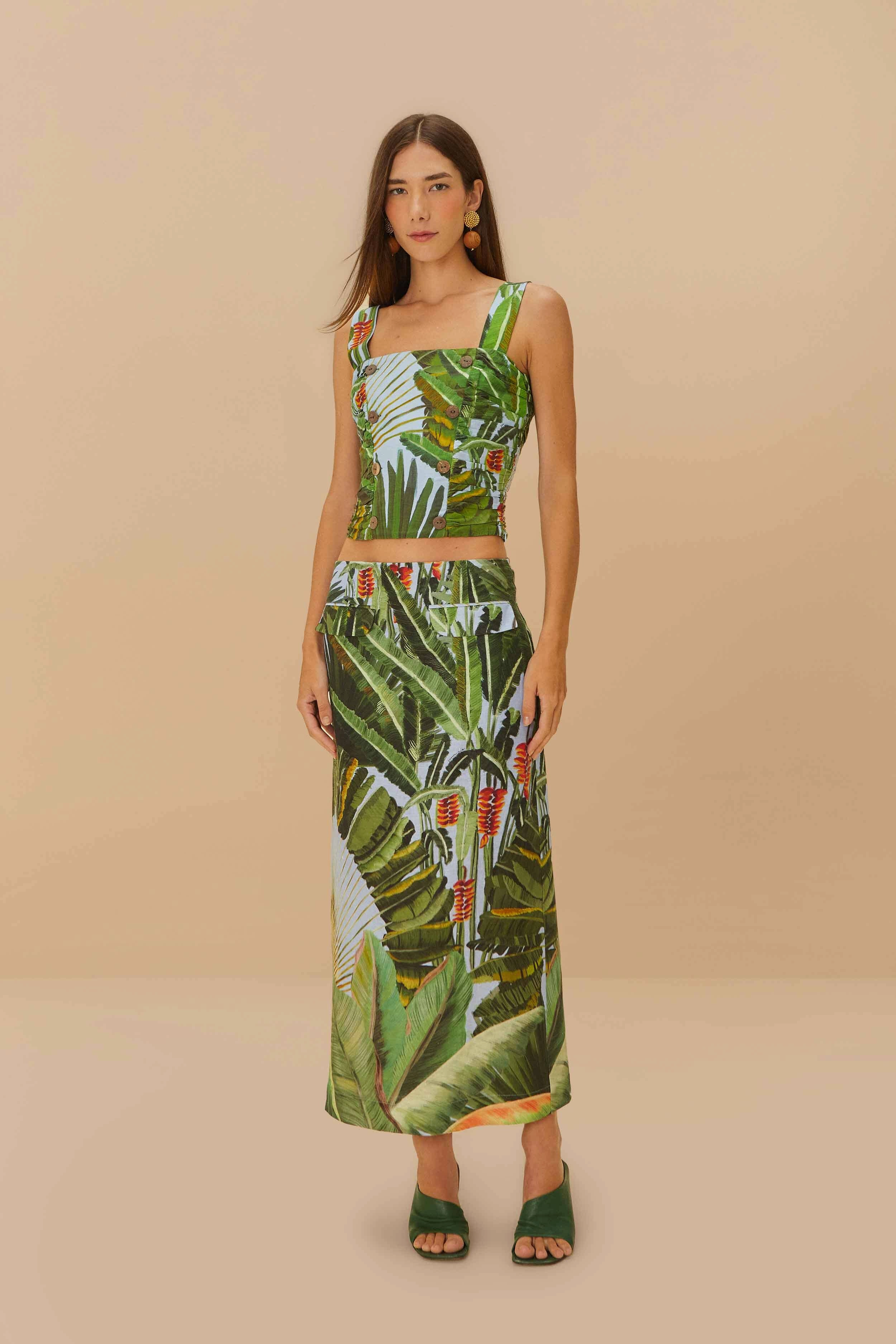 Sophisticated Mood Street Attire Amazonia Forest Blue Maxi Skirt