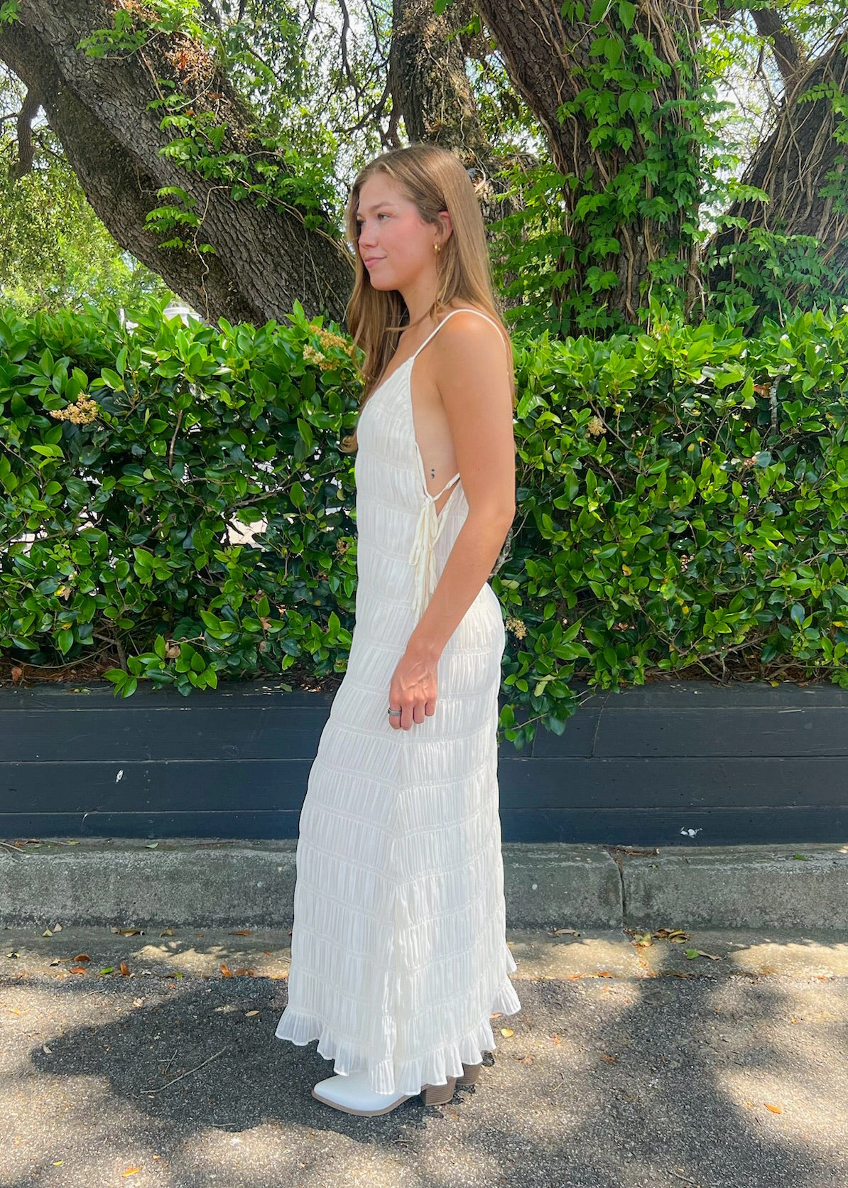 AMBER IVORY TEXTURED MAXI DRESS Silky Mood Cozy Energy