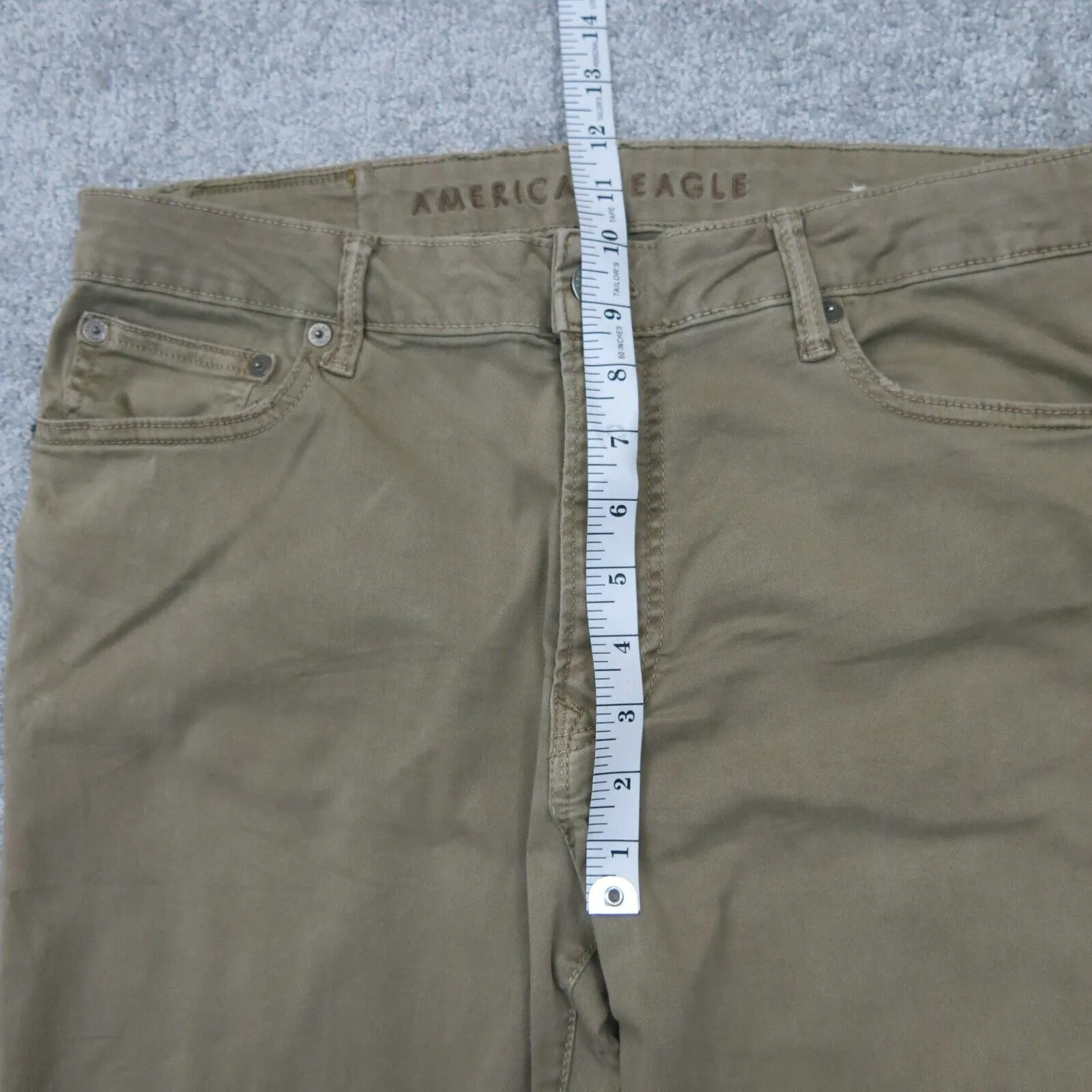 American Eagle Mens Straight Leg Jeans Mid Rise Cotton Beige Green Size W33XL34