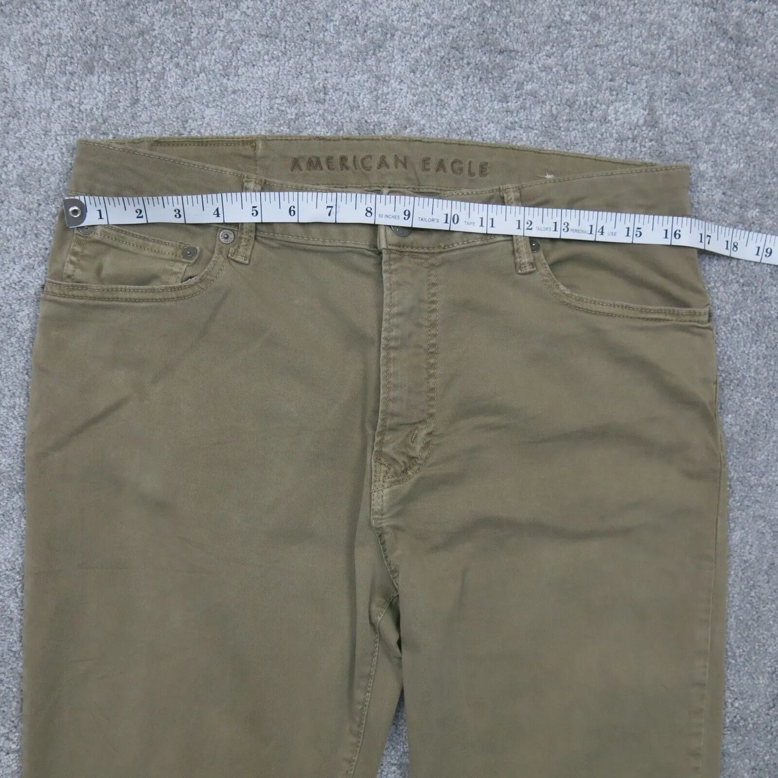 American Eagle Mens Straight Leg Jeans Mid Rise Cotton Beige Green Size W33XL34
