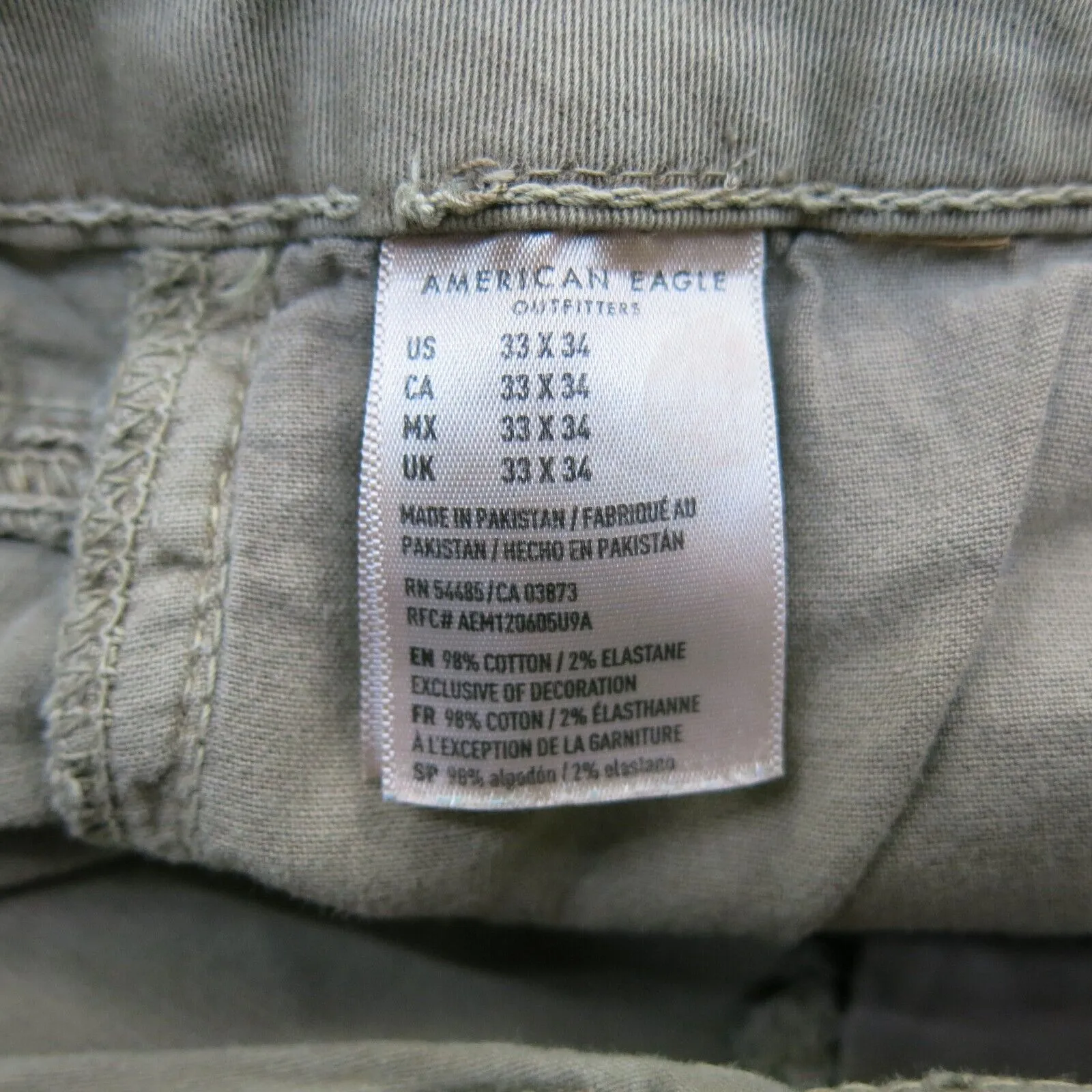 American Eagle Mens Straight Leg Jeans Mid Rise Cotton Beige Green Size W33XL34