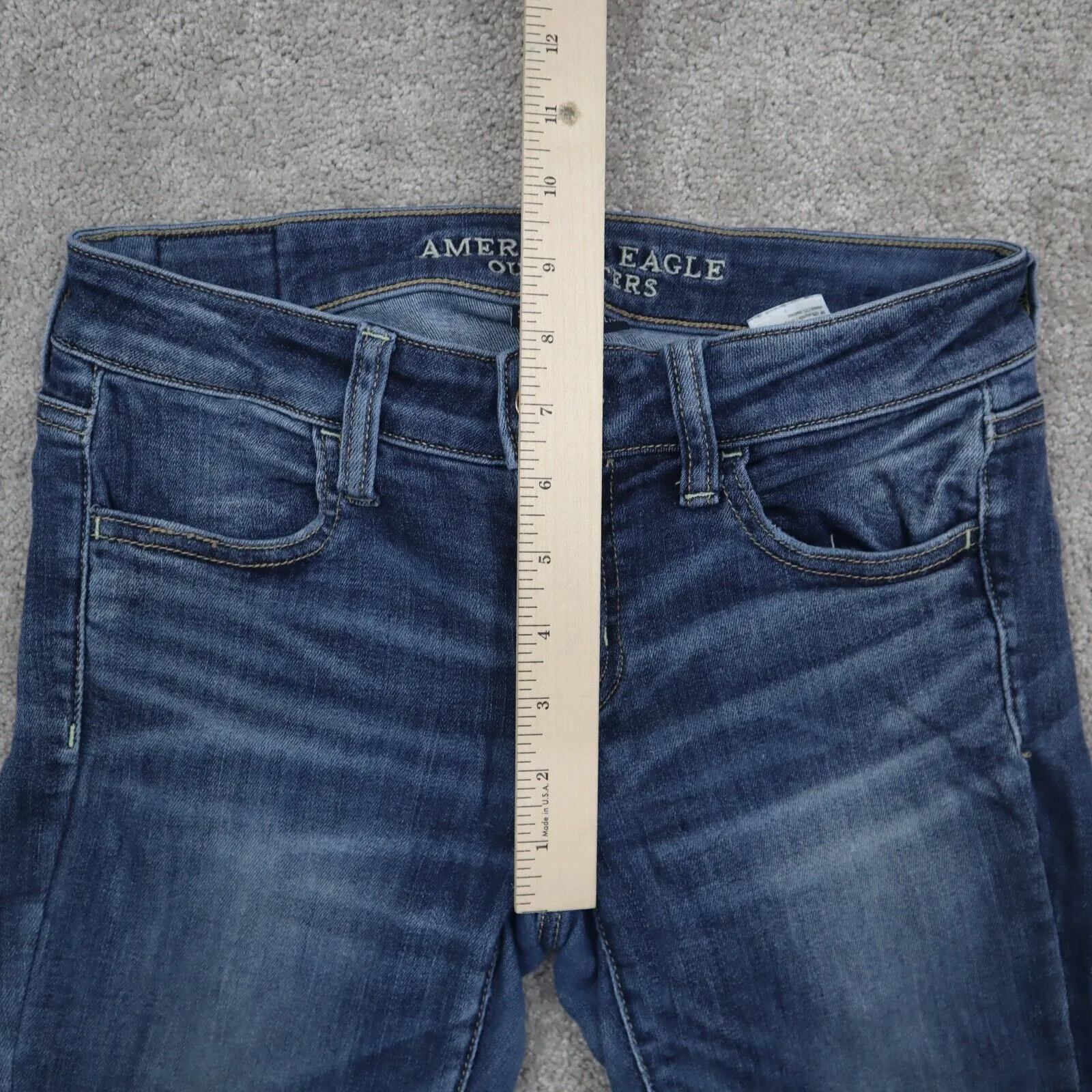 American Eagle Women Jegging Jeans Denim Skinny Leg Raw Hem Stretch Blue Size 4R