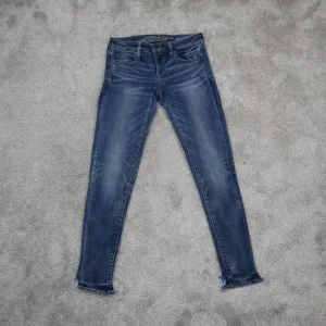 American Eagle Women Jegging Jeans Denim Skinny Leg Raw Hem Stretch Blue Size 4R