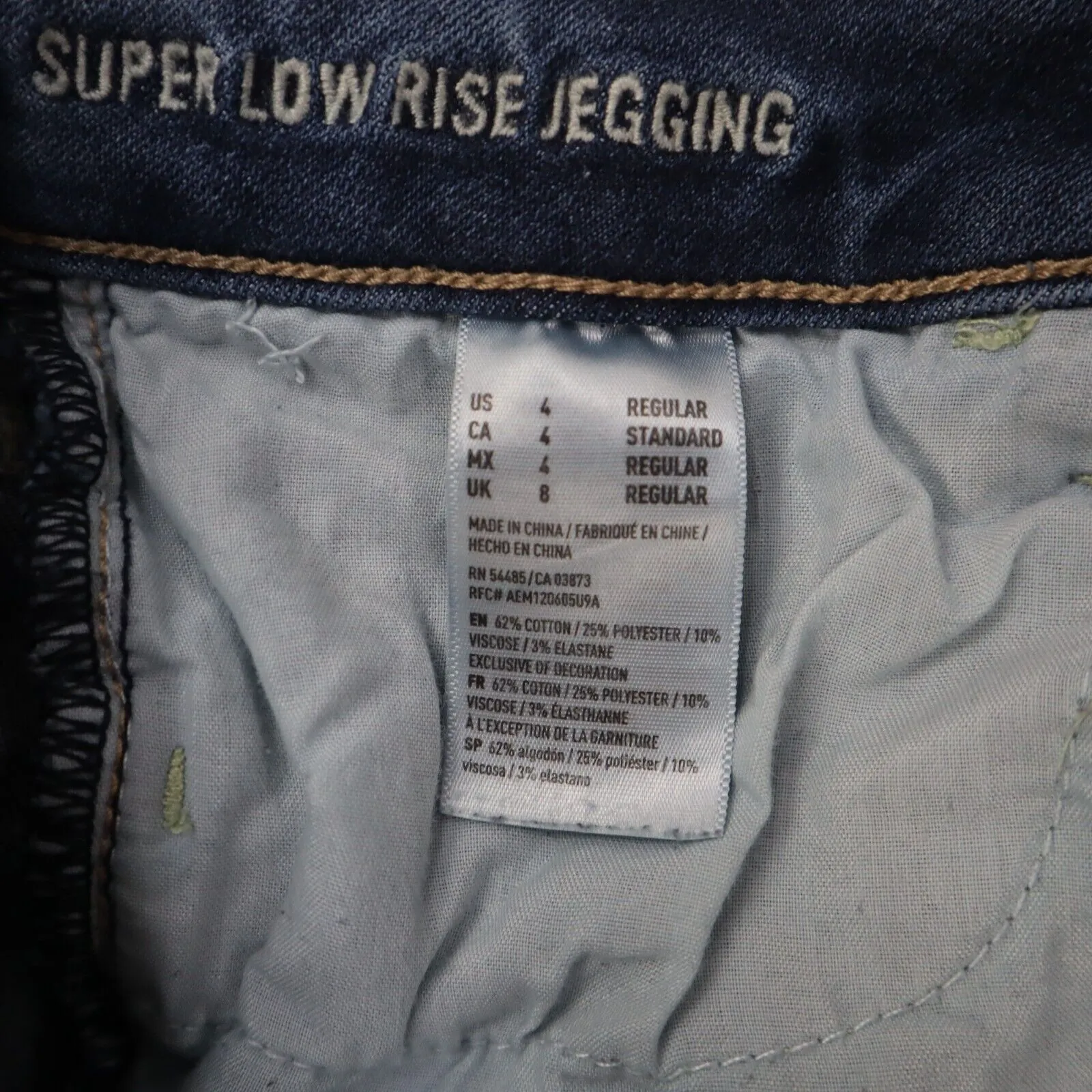 American Eagle Women Jegging Jeans Denim Skinny Leg Raw Hem Stretch Blue Size 4R