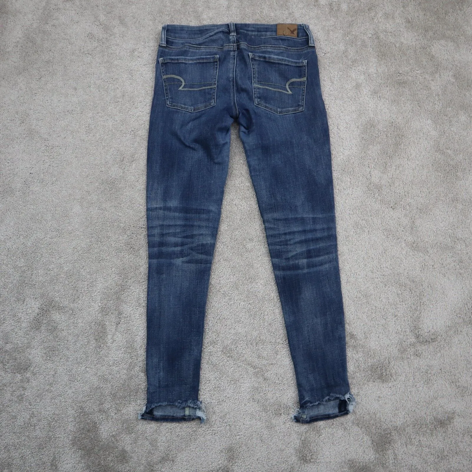 American Eagle Women Jegging Jeans Denim Skinny Leg Raw Hem Stretch Blue Size 4R