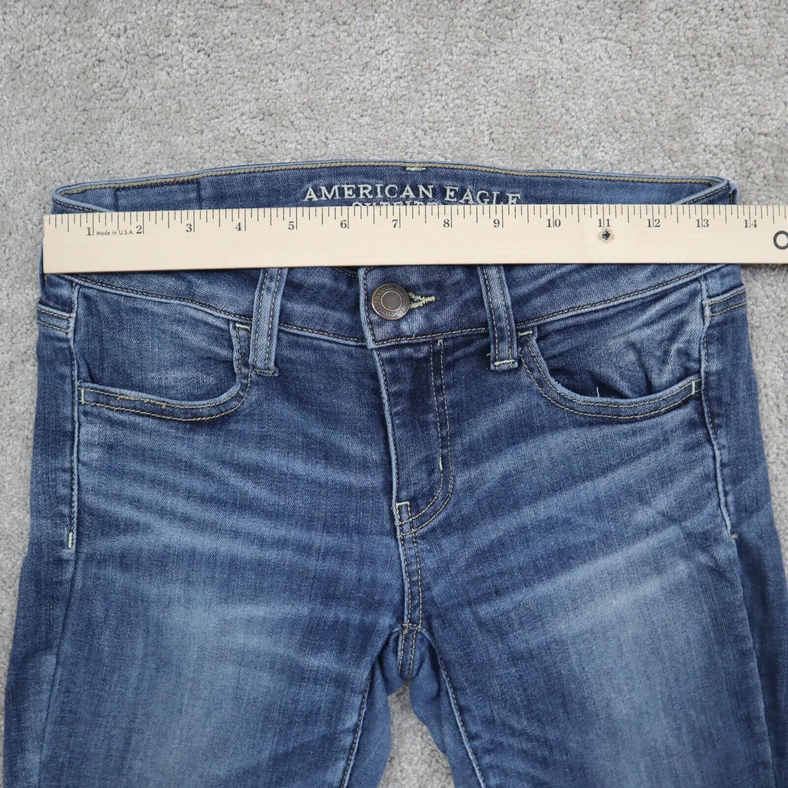 American Eagle Women Jegging Jeans Denim Skinny Leg Raw Hem Stretch Blue Size 4R