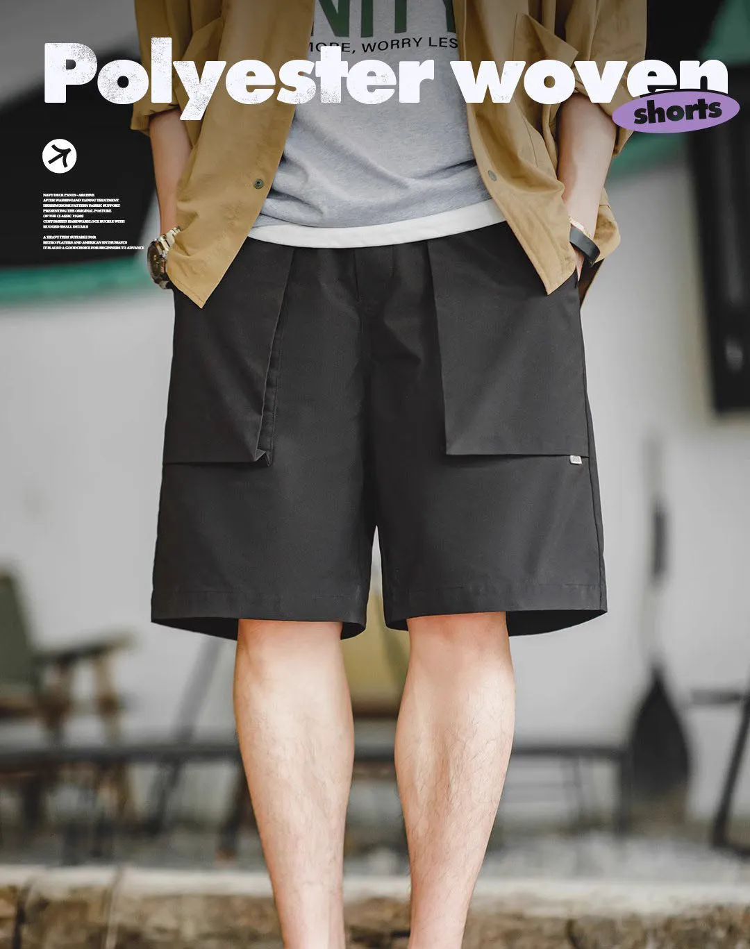 American Retro P44 Woven Large Pocket Straight-Leg Men's Shorts