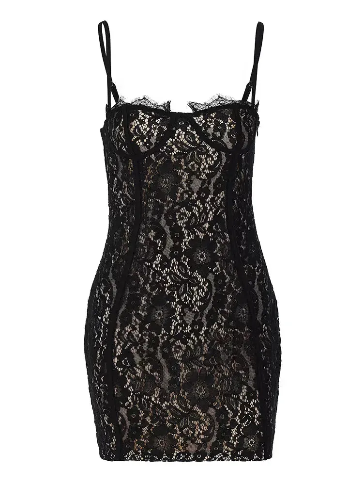 Amozae-Christmas Outfits New Year's Eve Dress Night Out Club Dresses cute winter outfits Oriana Lace Mini Dress