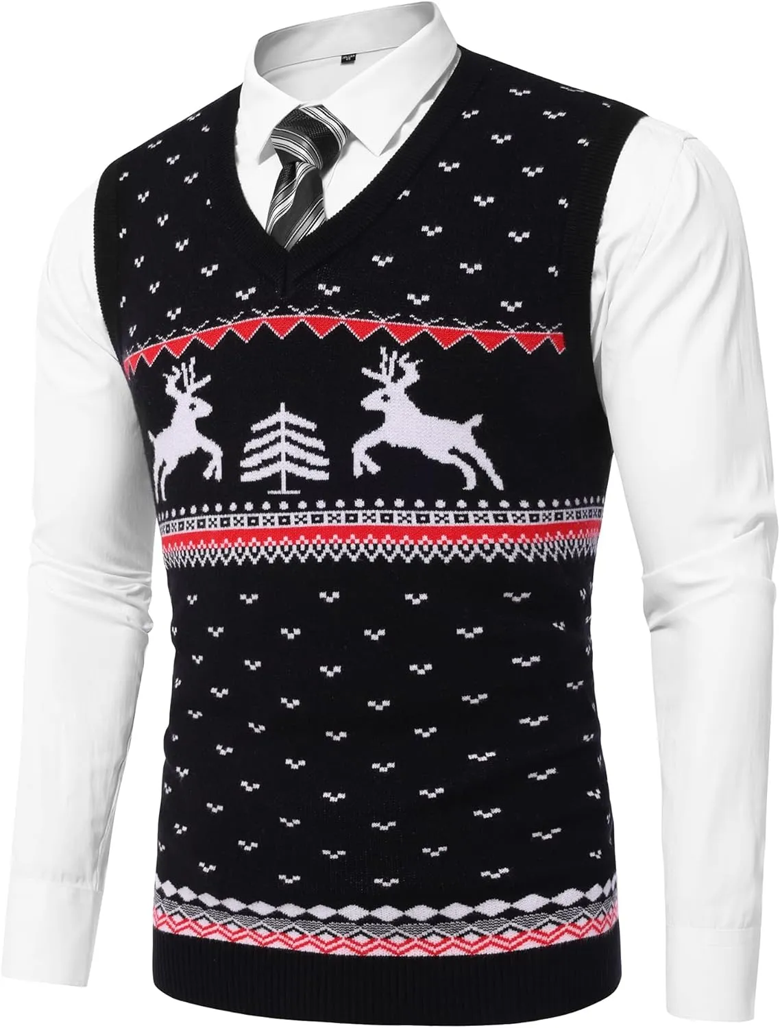 Amussiar Men's Casual Sweater Vest V-Neck Slim Fit Sleeveless Sweater Knitted Pullover Vest