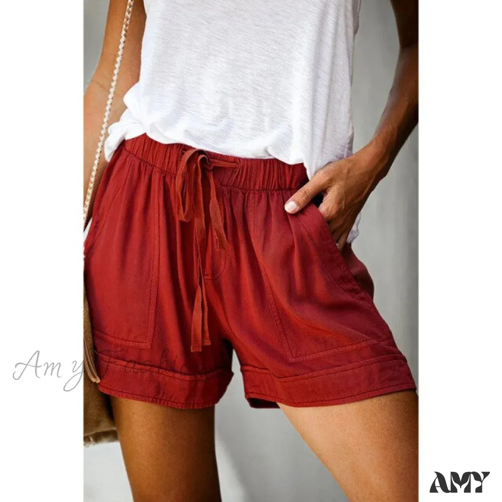Amy Fashion - Casual Tie Elastic Waist Plus Size Shorts