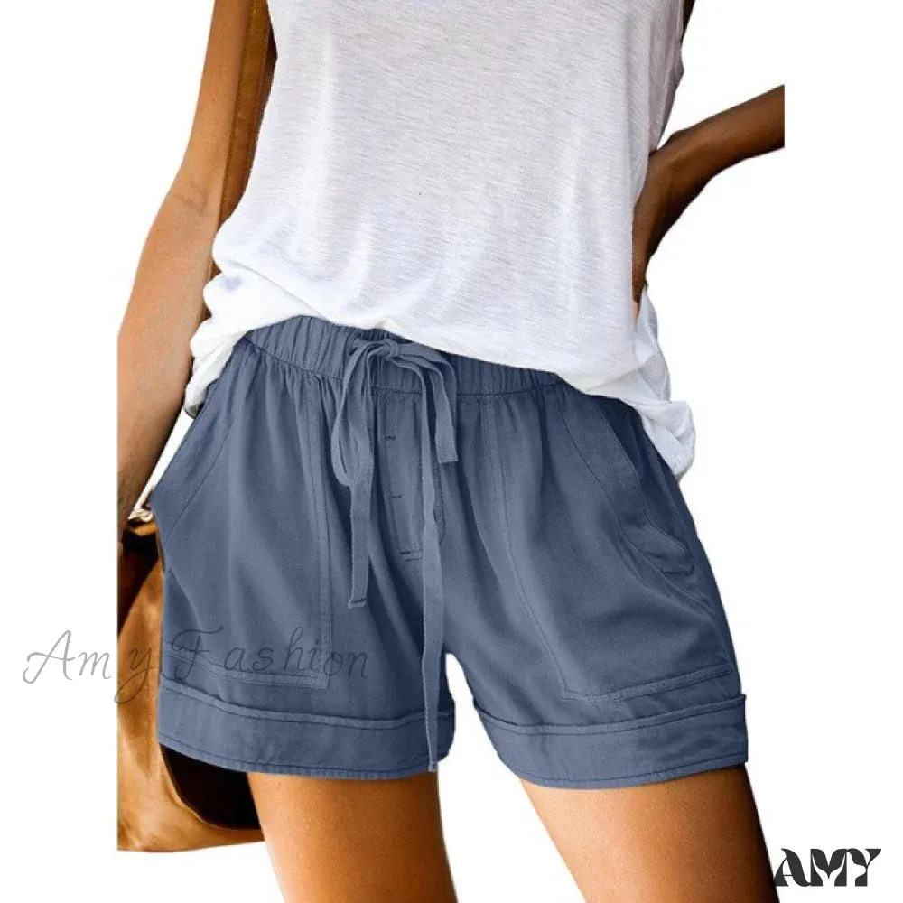 Amy Fashion - Casual Tie Elastic Waist Plus Size Shorts