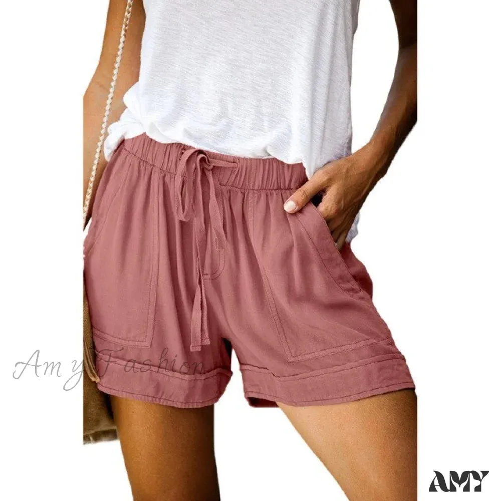 Amy Fashion - Casual Tie Elastic Waist Plus Size Shorts