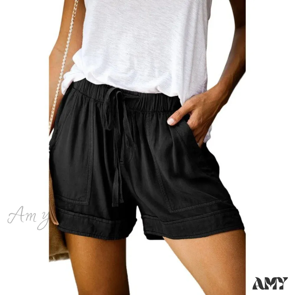 Amy Fashion - Casual Tie Elastic Waist Plus Size Shorts