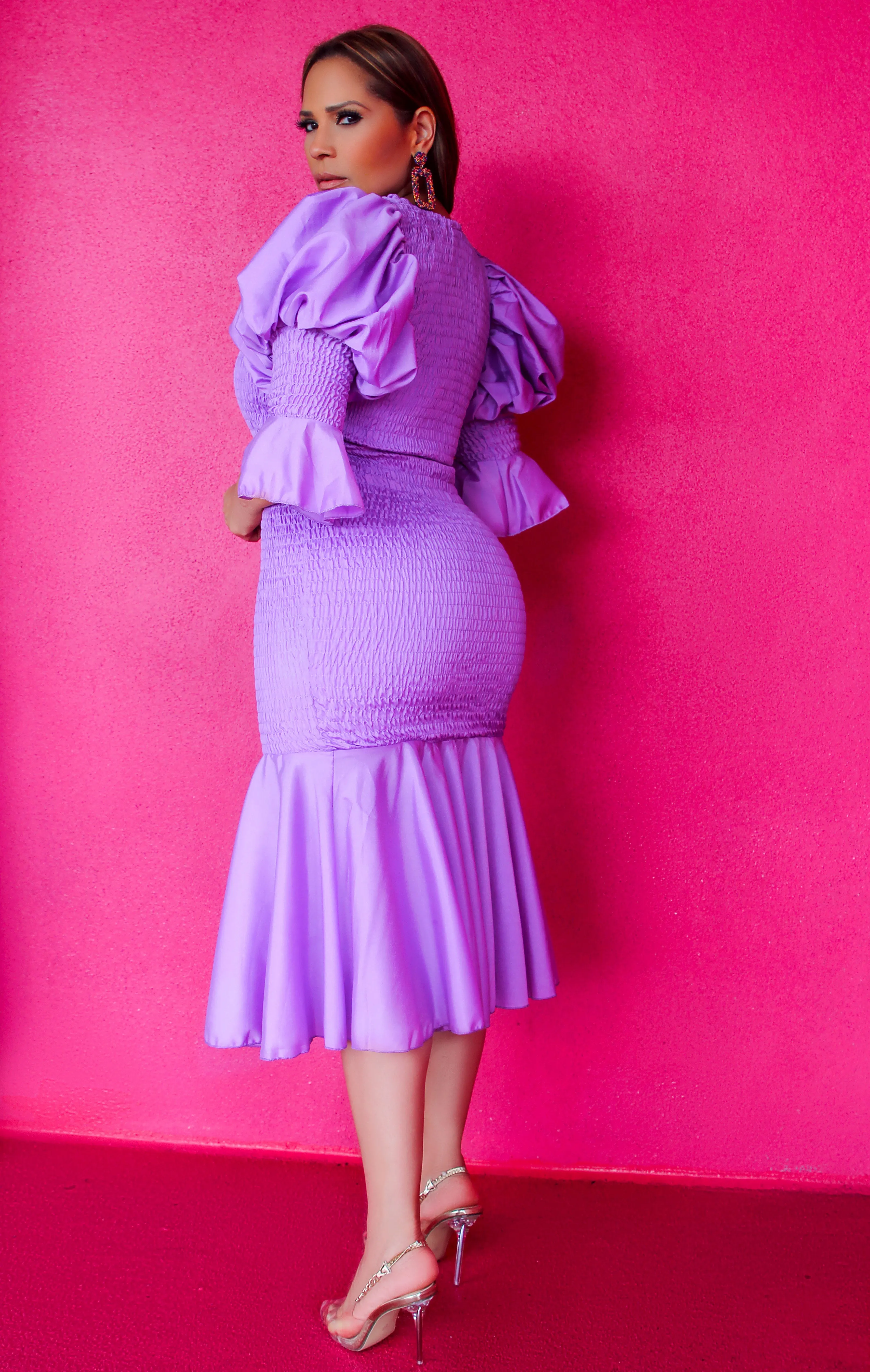 Anabelle Puff Sleeves Midi Dress