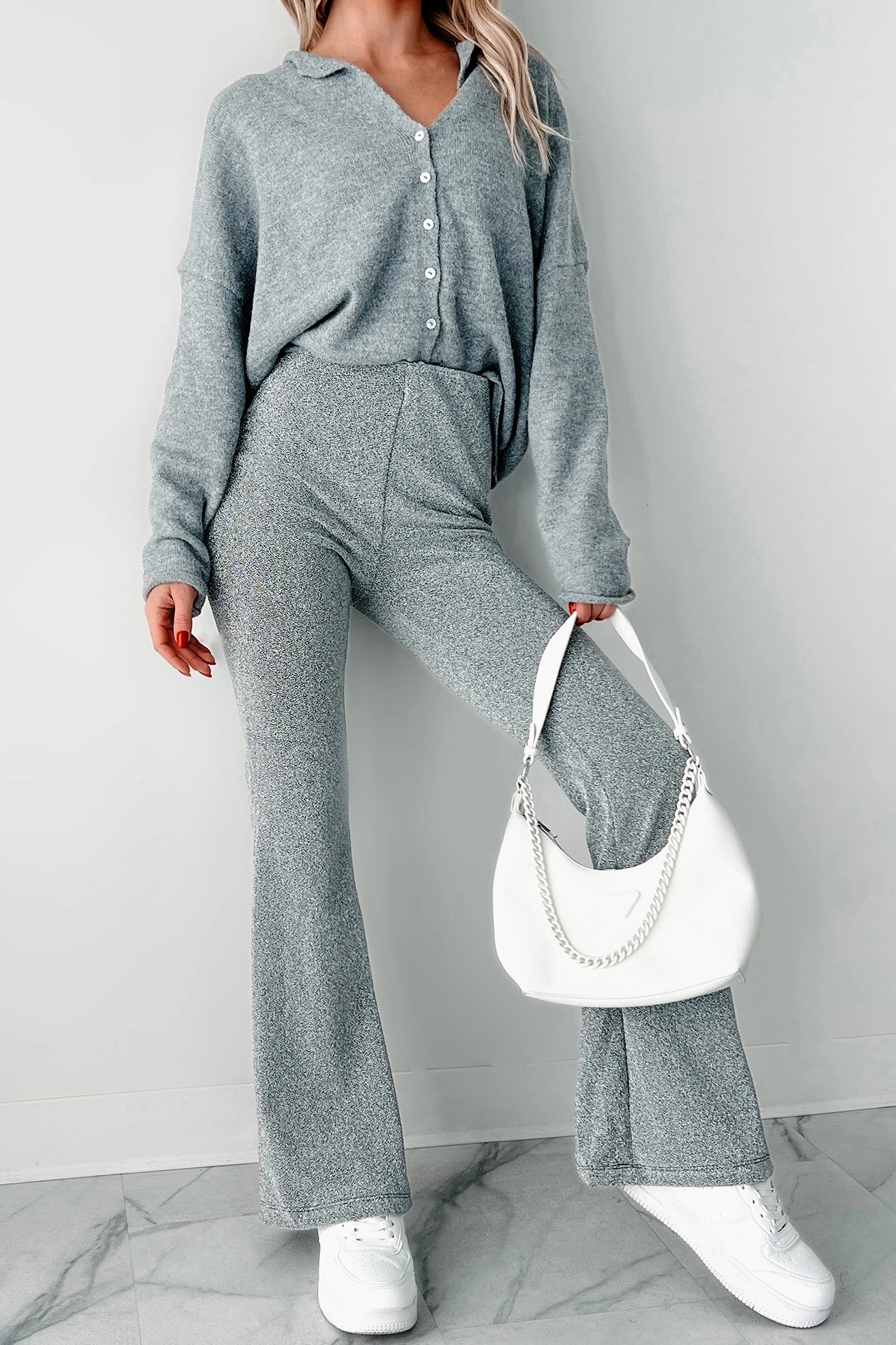 Anastasia Metallic Flare Pants (Silver) Quick Slip