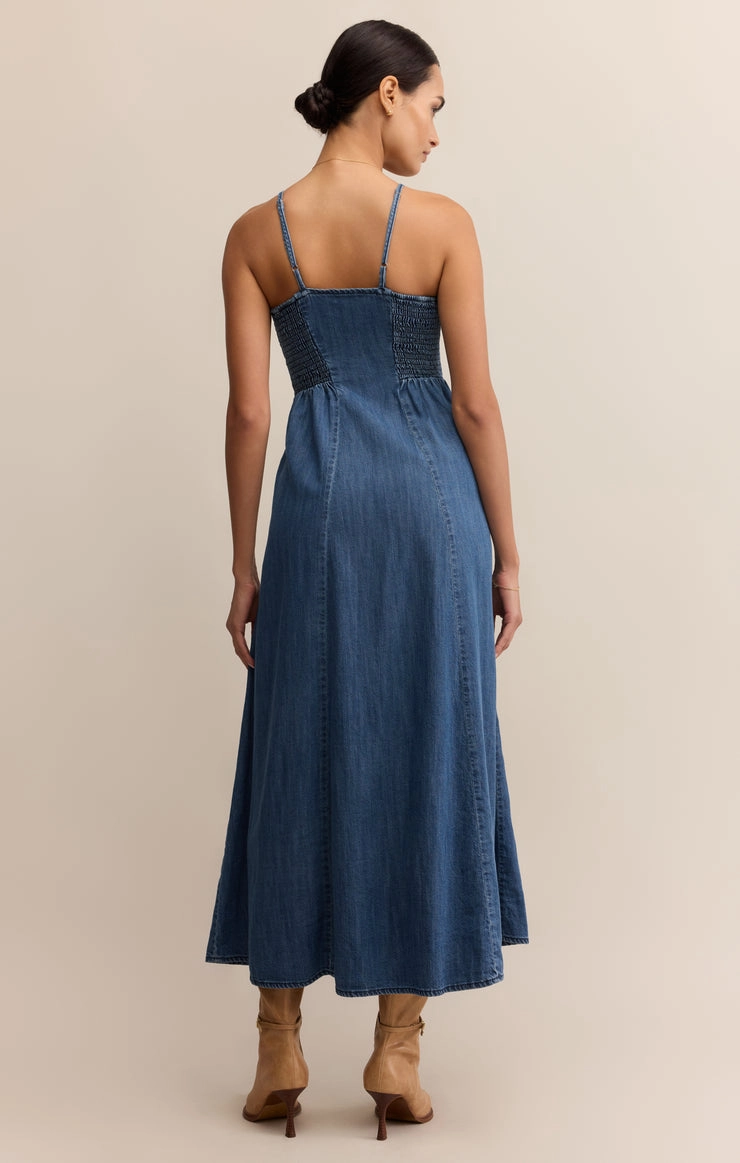 Trendy Look Edgy Look ANGEL EYES DENIM MIDI DRESS